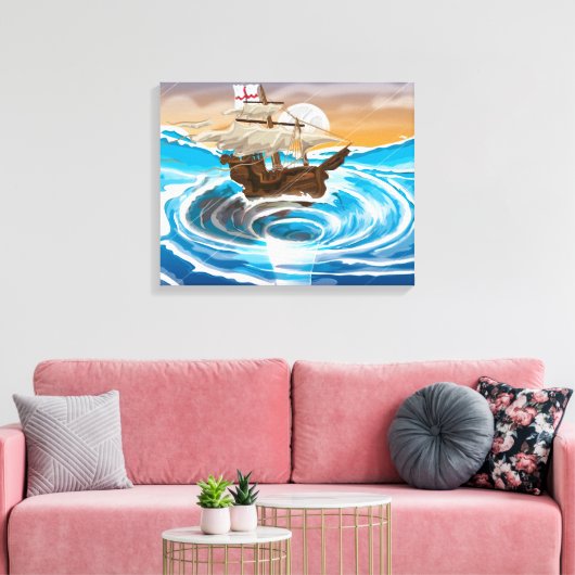 Oud schip dat in een Whirlpool valt Canvas Afdruk (Insitu (Woonkamer))