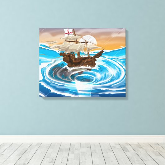 Oud schip dat in een Whirlpool valt Canvas Afdruk (Insitu (Houten vloer))