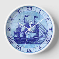 Oud schip en kaart Blauw Nautical Sailing