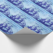 Oud schip en kaart blauw winkelhuis cadeaupapier (Hoek)