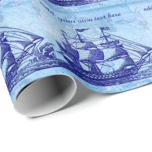 Oud schip en kaart blauw winkelhuis cadeaupapier