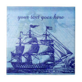 Oud schip en kaart blauw winkelhuis tegeltje (Voorkant)