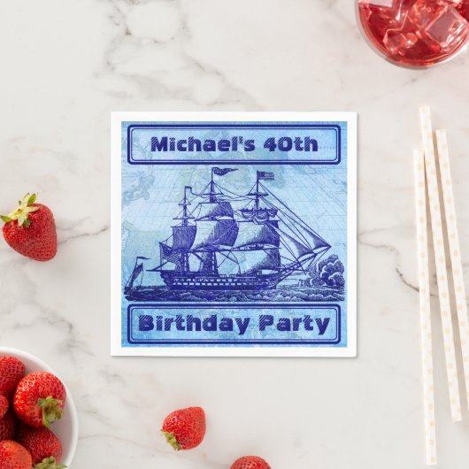 Oud schip en kaart Blauwe strand Partij Servetten (Insitu)