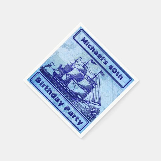 Oud schip en kaart Blauwe strand Partij Servetten (Hoek)