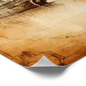 Oud schip en Windrose Compass Antiek Kaart Poster (Hoek)