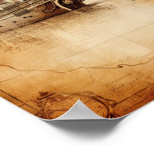 Oud schip en Windrose Compass Antiek Kaart Poster (Hoek)