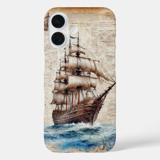 Oud schip in de oceaan op perkament Case-Mate iPhone case (Achterkant)