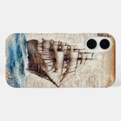 Oud schip in de oceaan op perkament Case-Mate iPhone case (Achterkant (horizontaal))