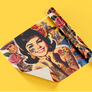 Oud-school getatoeëerd meisje cadeaupapier