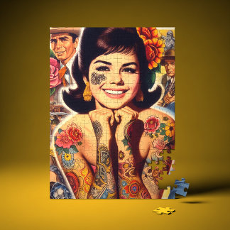 Oud-school getatoeëerd meisje legpuzzel