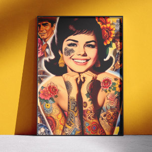 Oud-school getatoeëerd meisje poster