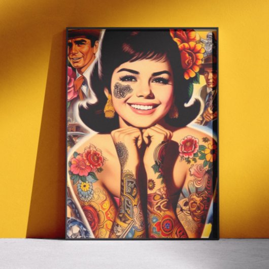 Oud-school getatoeëerd meisje poster