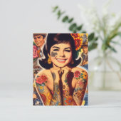 Oud-school getatoeëerde meisje briefkaart (Staand voorkant)