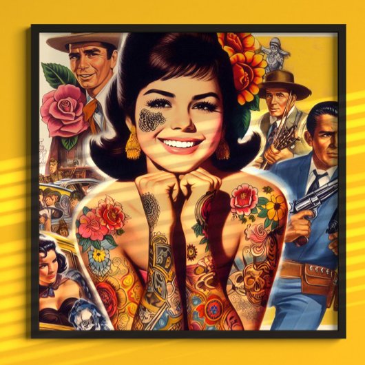 Oud-school getatoeëerde meisje poster