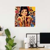 Oud-school getatoeëerde meisje poster (Thuiskantoor)