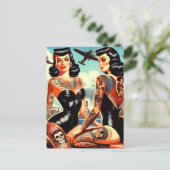 Oud School Getatoeëerde Pin-up Briefkaart (Staand voorkant)