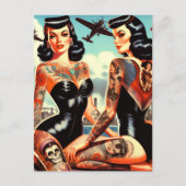 Oud School Getatoeëerde Pin-up Briefkaart (Voorkant)