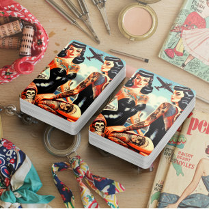 Oud School Getatoeëerde Pin-up Pokerkaarten