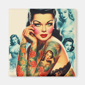 Oud School Tattoo Meisje Magneet (Voorkant)