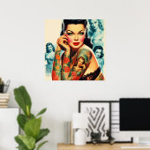 Oud School Tattoo Meisje Poster (Thuiskantoor)