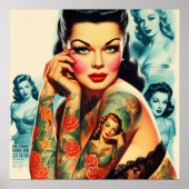 Oud School Tattoo Meisje Poster (Voorkant)