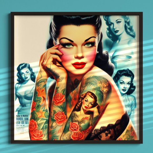 Oud School Tattoo Meisje Poster