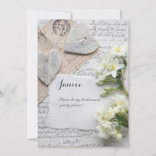 Oud schrift met hart en bloemen kaart (Voorkant)