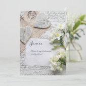 Oud schrift met hart en bloemen kaart (Staand voorkant)
