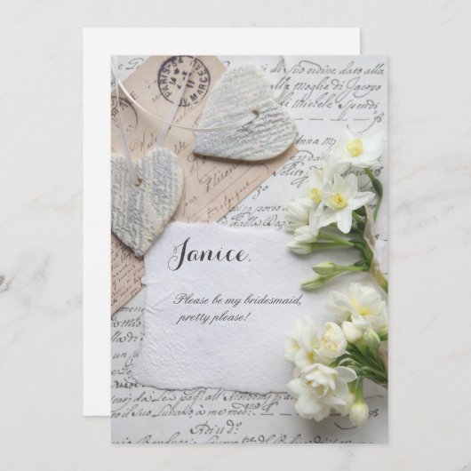 Oud schrift met hart en bloemen kaart (Voorkant / Achterkant)