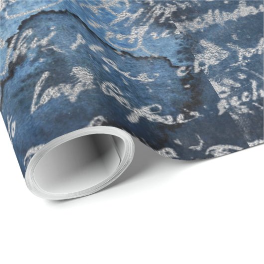 Oud Silver Script Navy Blue Cadeaupapier (Rol Hoek)