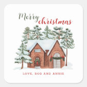 Oud Sneeuwachtig Cottage Aangepast Prettig Kerstfe Vierkante Sticker (Voorkant)