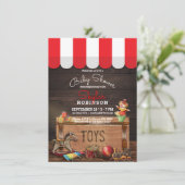 Oud  Speelgoed Houten Toybox Baby shower Kaart (Staand voorkant)