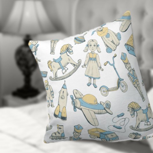 Oud Speelgoed Patroon Blauw/Geel ID783 Kussen