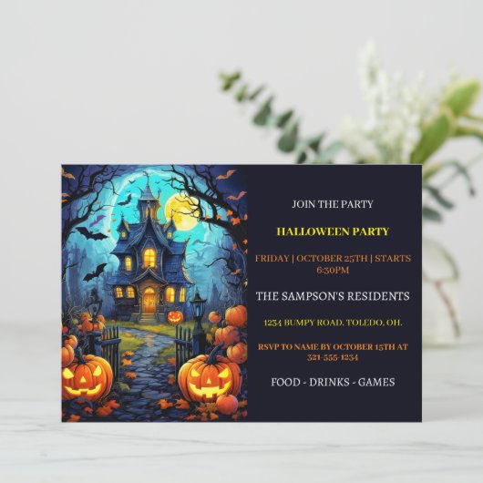 Oud spookhuis Halloween Party Uitnodigingen (Staand voorkant)