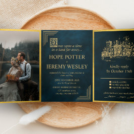 Oud Sprookjesboek Goud Smaragd Magisch Drieluik Uitnodiging