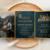 Oud Sprookjesboek Goud Smaragd Magisch Drieluik Uitnodiging