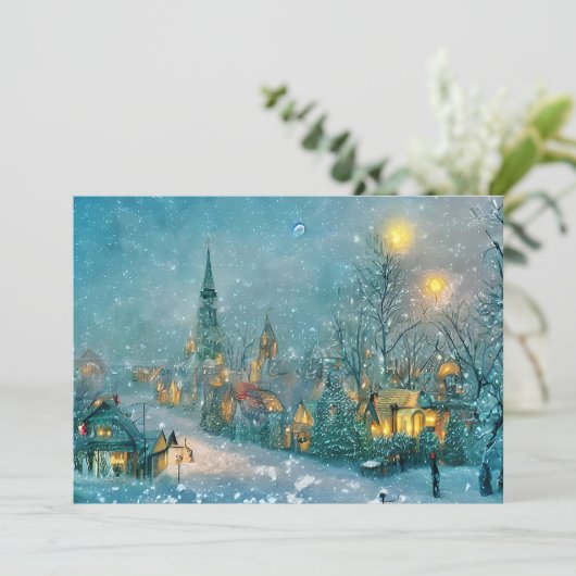 Oud stad Kerstbudget Kerstmis Feestdagenkaart (Staand voorkant)