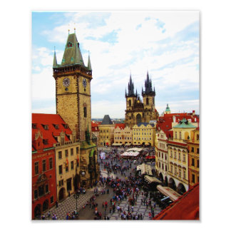 Oud-stadsplein en kloktoren Praag Foto Afdruk