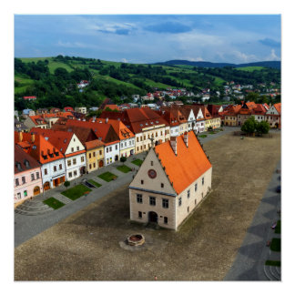 Oud stadsplein in Bardejov overdag, Slowakije Poster