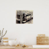 Oud station Wagon in zwart-wit Poster (Keuken)