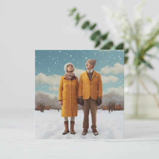 Oud Stel In De Sneeuw Kaart (Staand voorkant)