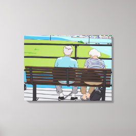 Oud stel op een bank canvasprint canvas afdruk