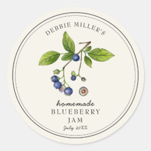 Oud stijl blauwe-besjam pot op wit ronde sticker