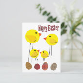 Oud Stijl Geel Kippengezin en Paaseieren Feestdagenkaart (Staand voorkant)