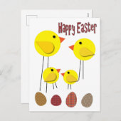 Oud Stijl Geel Kippengezin en Paaseieren Feestdagenkaart (Voorkant / Achterkant)