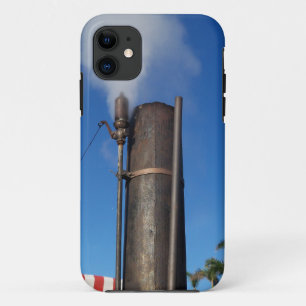 oud stoomfluitje met een witte pluim stoom iPhone 11 hoesje