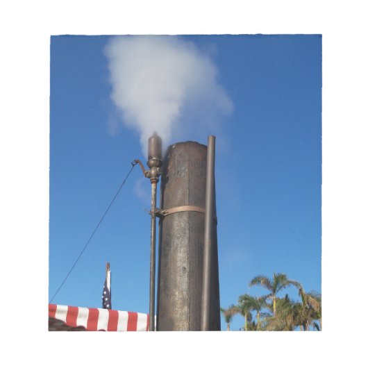 oud stoomfluitje met een witte pluim stoom notitieblok (Voorkant)