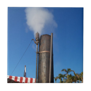 oud stoomfluitje met een witte pluim stoom tegeltje