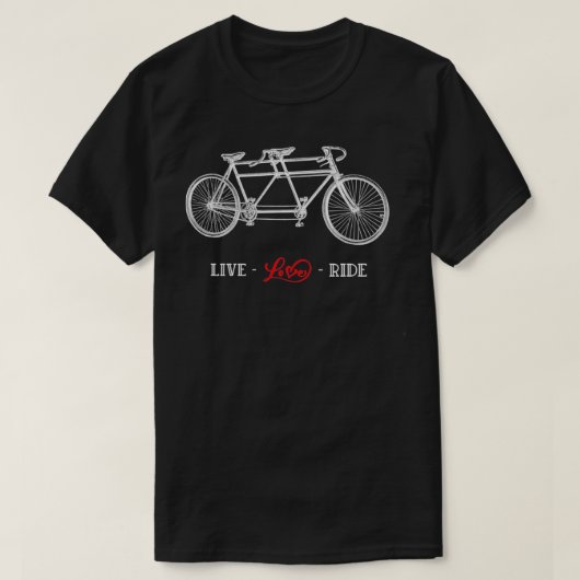 Oud Tandem Bicycle Live, liefde, ritje wit rood gr T-shirt (Design voorkant)
