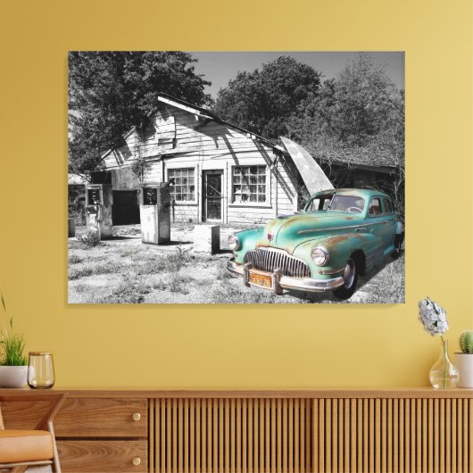 Oud tankstation canvas afdruk (Insitu (Woonkamer))